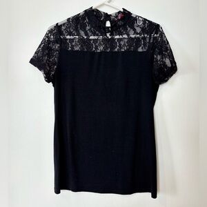 Vintage Elegant Black Lace Mock Neck Top